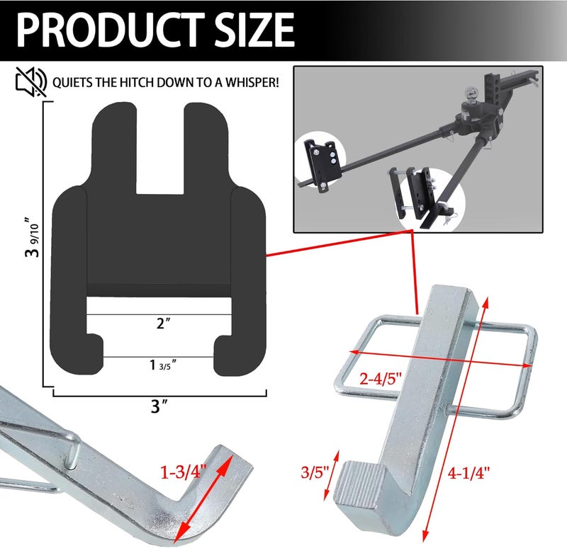 Aussio (2+2 Set) Combo Pack 4 1/4" x1 3/4" Premium Snap L-Pins for Weight Distribution Hitches, Sway Bracket Jacket Compatible with E2 Hitch Sway Control Brackets 6k 8k 10k 12k 14k, Eliminate Noise - Image 2